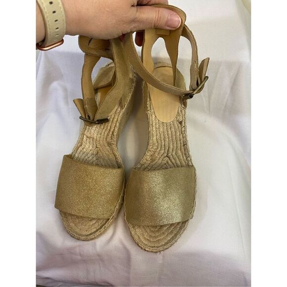 J Crew Espadrille Wedge Gold Sandal Size 10 - Picture 1 of 11